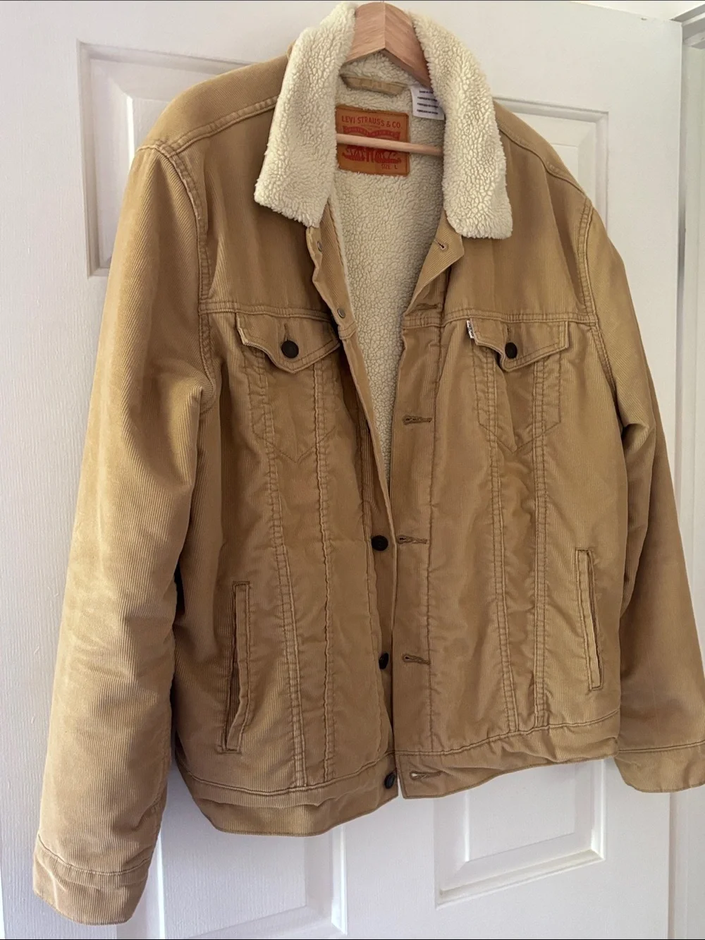Levi's Tan Corduroy Sherpa-Lined Trucker Jacket Men’s Size Large - Picture 3 of 6